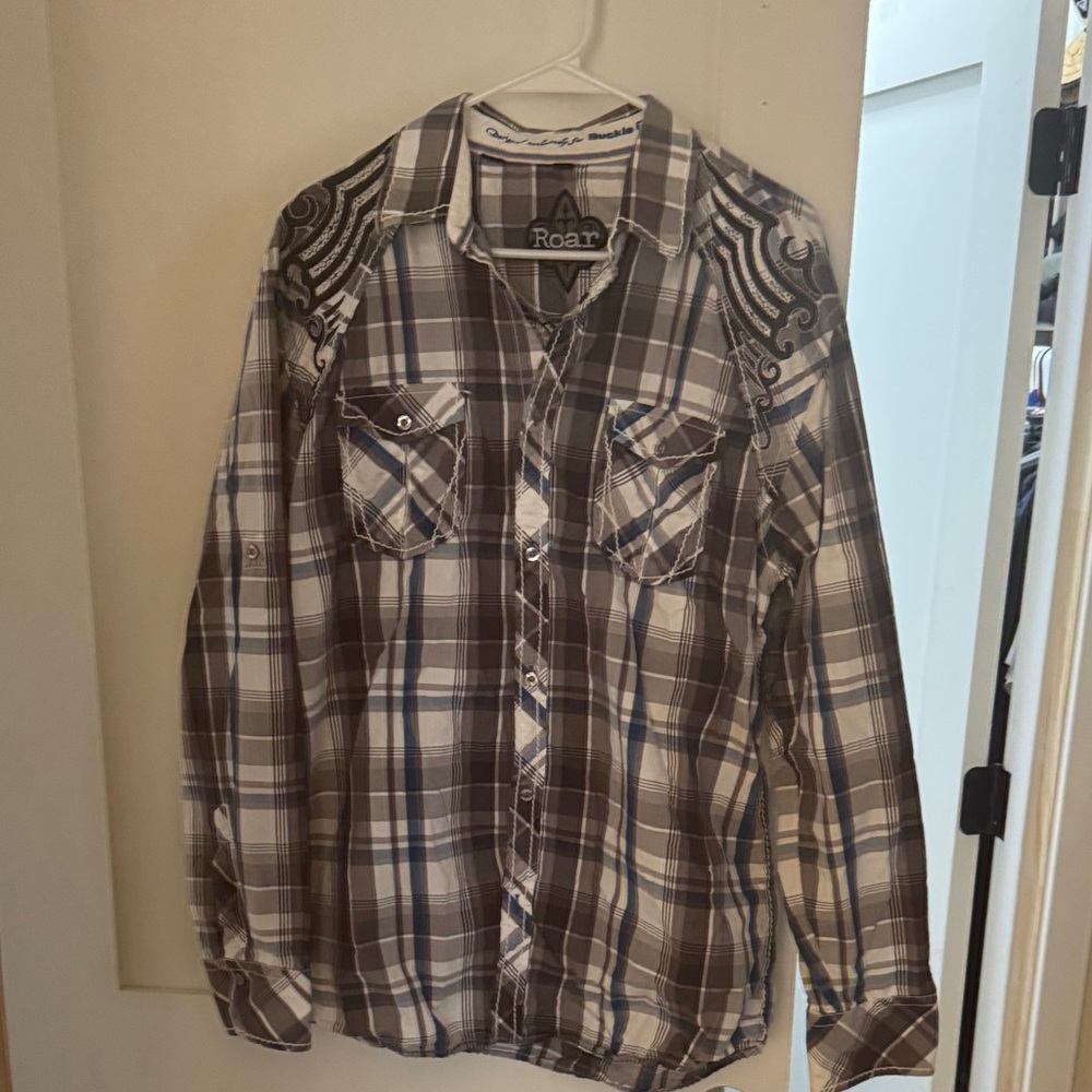 BUCKLE - Roar Brown and White Plaid Shirt
